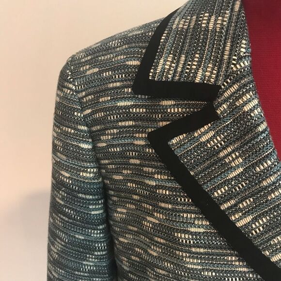 Kasper Blazer Women's Size 14 Blue/Black  Metallic Long Sleeve 3-Button Closure - Picture 6 of 9
